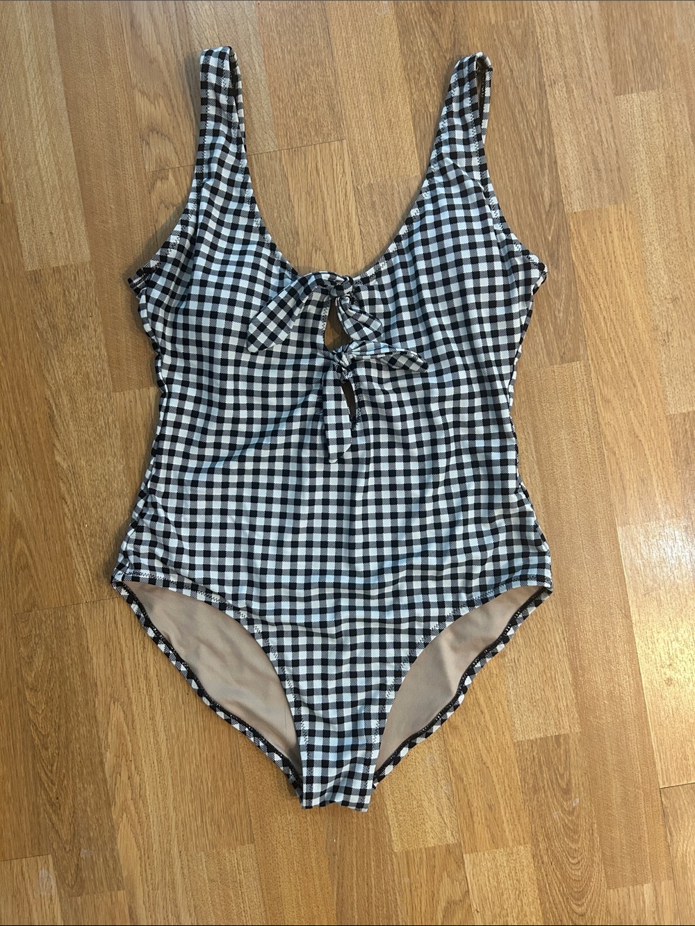Old Navy Black and White Gingham Tie-Front One-Piece Swimsuit